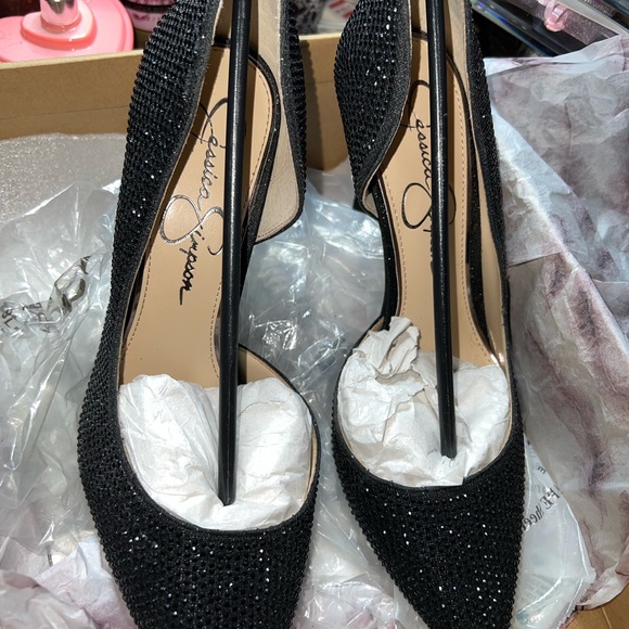 Jessica Simpson Black Glitter Heels Women size 8.5 - Picture 2 of 6